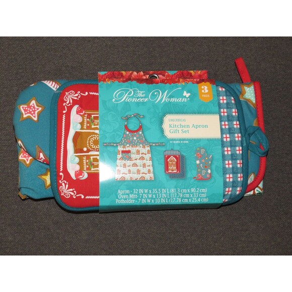 The Pioneer Woman Gingerbread Apron Oven Mitt Potholder Set Kitchen Cooking - Picture 5 of 9